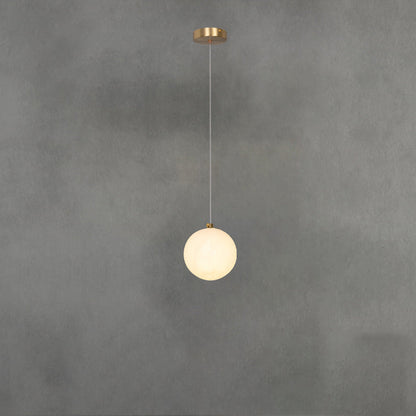 Traditional Chinese Brass Marble Ball Cylinder 1-Light Pendant Light For Bedside