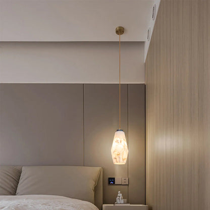 Traditional Chinese Brass Marble Ball Cylinder 1-Light Pendant Light For Bedside