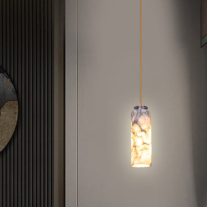 Traditional Chinese Brass Marble Ball Cylinder 1-Light Pendant Light For Bedside