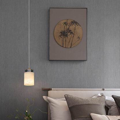 Traditional Chinese Brass Marble Ball Cylinder 1-Light Pendant Light For Bedside