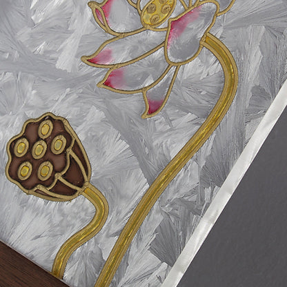 Traditional Chinese Walnut Copper PVC Enamel Painting Rectangular Spindrift Tree Leaf LED Wall Sconce Lamp For Bedside