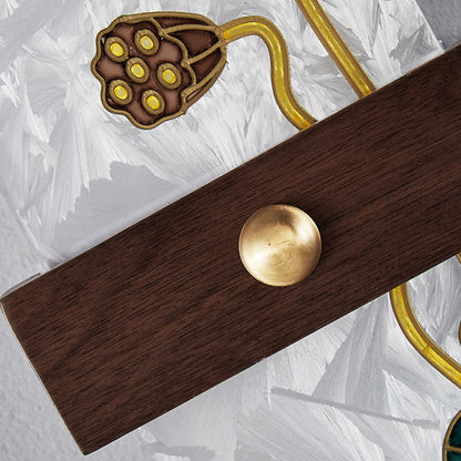 Traditional Chinese Walnut Copper PVC Enamel Painting Rectangular Spindrift Tree Leaf LED Wall Sconce Lamp For Bedside