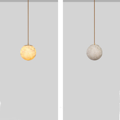 Traditional Chinese Brass Marble Ball Cylinder 1-Light Pendant Light For Bedside
