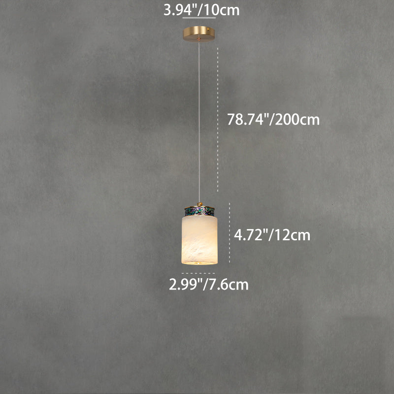 Traditional Chinese Brass Marble Ball Cylinder 1-Light Pendant Light For Bedside