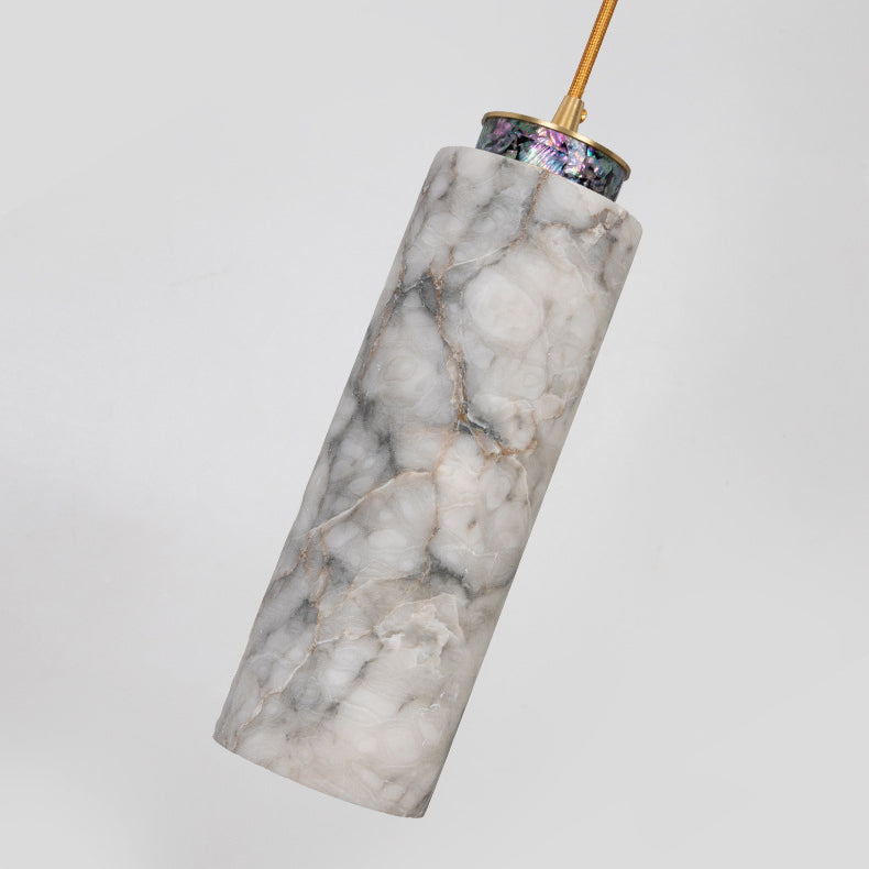 Traditional Chinese Brass Marble Ball Cylinder 1-Light Pendant Light For Bedside