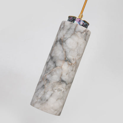 Traditional Chinese Brass Marble Ball Cylinder 1-Light Pendant Light For Bedside