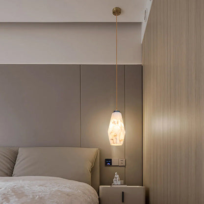 Traditional Chinese Brass Marble Ball Cylinder 1-Light Pendant Light For Bedside