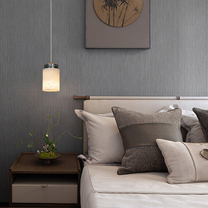 Traditional Chinese Brass Marble Ball Cylinder 1-Light Pendant Light For Bedside