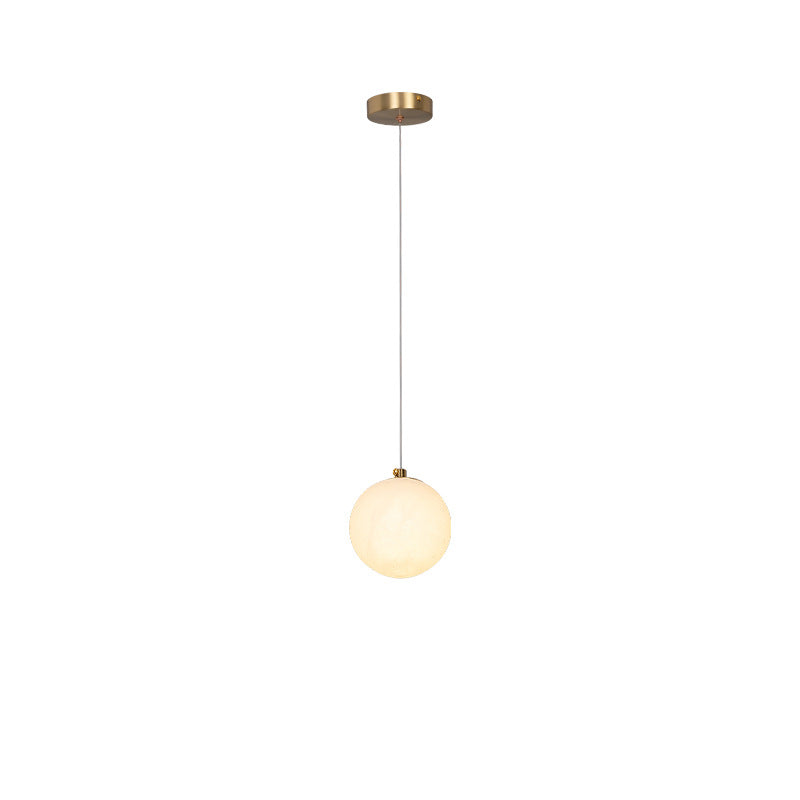 Traditional Chinese Brass Marble Ball Cylinder 1-Light Pendant Light For Bedside