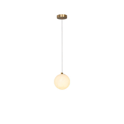 Traditional Chinese Brass Marble Ball Cylinder 1-Light Pendant Light For Bedside