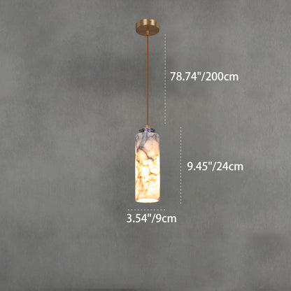 Traditional Chinese Brass Marble Ball Cylinder 1-Light Pendant Light For Bedside