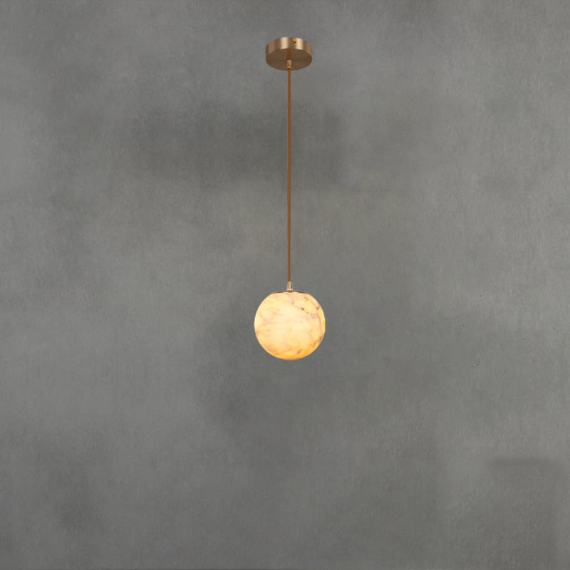 Traditional Chinese Brass Marble Ball Cylinder 1-Light Pendant Light For Bedside