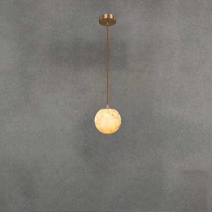 Traditional Chinese Brass Marble Ball Cylinder 1-Light Pendant Light For Bedside