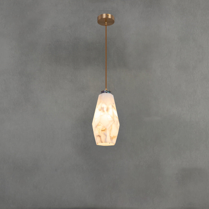 Traditional Chinese Brass Marble Ball Cylinder 1-Light Pendant Light For Bedside