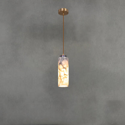 Traditional Chinese Brass Marble Ball Cylinder 1-Light Pendant Light For Bedside