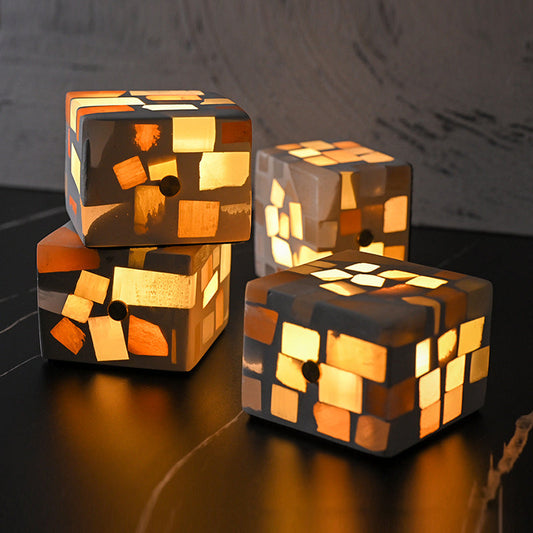 Contemporary Creative Rechargeable Natural Ore Plaster Cube Broken LED Table Lamp Night Light For Bedside