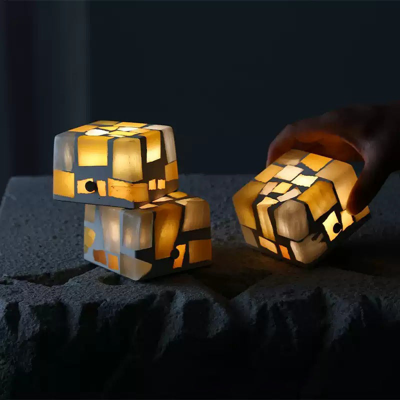 Contemporary Creative Rechargeable Natural Ore Plaster Cube Broken LED Table Lamp Night Light For Bedside