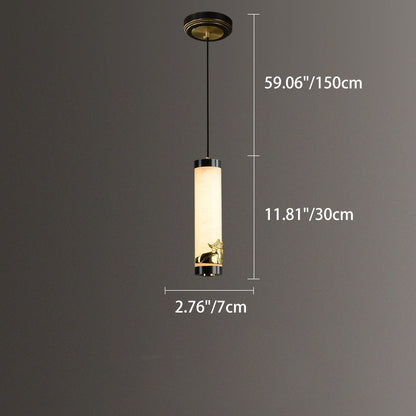Traditional Chinese Brass Mable Cylinder Lotus Orchid Plum Blossom Bamboo LED Pendant Light Spotlight For Bedside