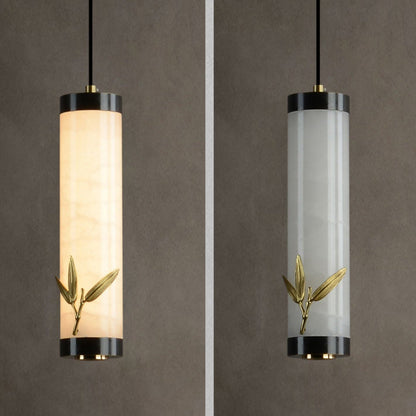Traditional Chinese Brass Mable Cylinder Lotus Orchid Plum Blossom Bamboo LED Pendant Light Spotlight For Bedside