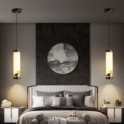 Traditional Chinese Brass Mable Cylinder Lotus Orchid Plum Blossom Bamboo LED Pendant Light Spotlight For Bedside