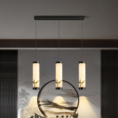 Traditional Chinese Brass Mable Cylinder Lotus Orchid Plum Blossom Bamboo LED Pendant Light Spotlight For Bedside