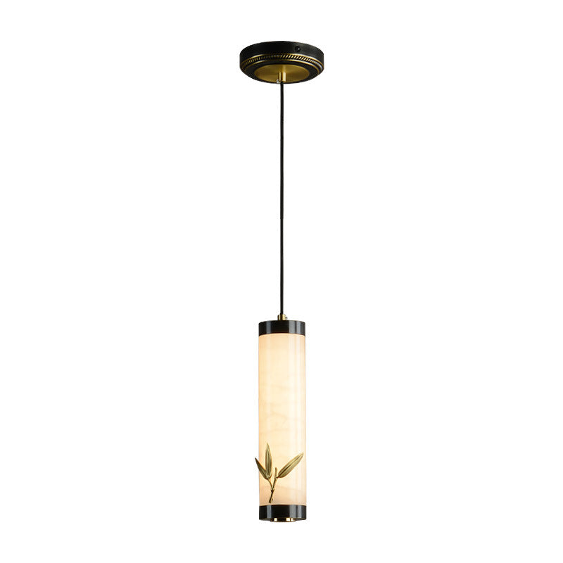 Traditional Chinese Brass Mable Cylinder Lotus Orchid Plum Blossom Bamboo LED Pendant Light Spotlight For Bedside