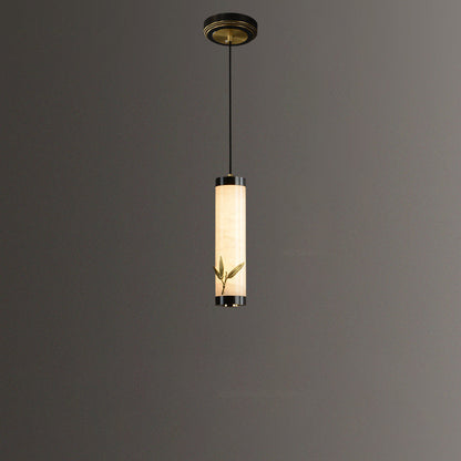Traditional Chinese Brass Mable Cylinder Lotus Orchid Plum Blossom Bamboo LED Pendant Light Spotlight For Bedside