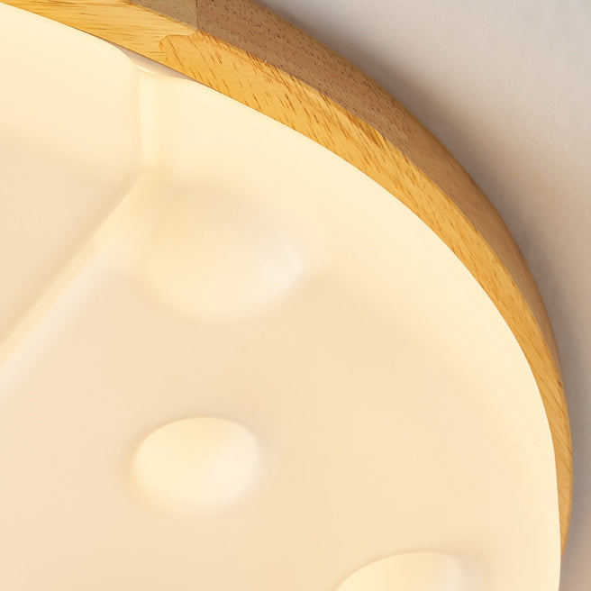 Contemporary Creative Rubber Wood Iron PVC Round Cheese LED Flush Mount Ceiling Light For Bedroom