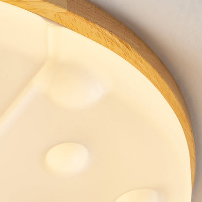 Contemporary Creative Rubber Wood Iron PVC Round Cheese LED Flush Mount Ceiling Light For Bedroom