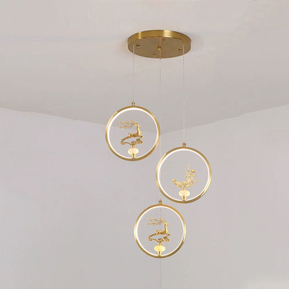 الثريات LED الصينية التقليدية المصنوعة من النحاس والرخام والأكريليك على شكل دائرة على شكل زهرة القرع وأوراق الحيوانات للممر 