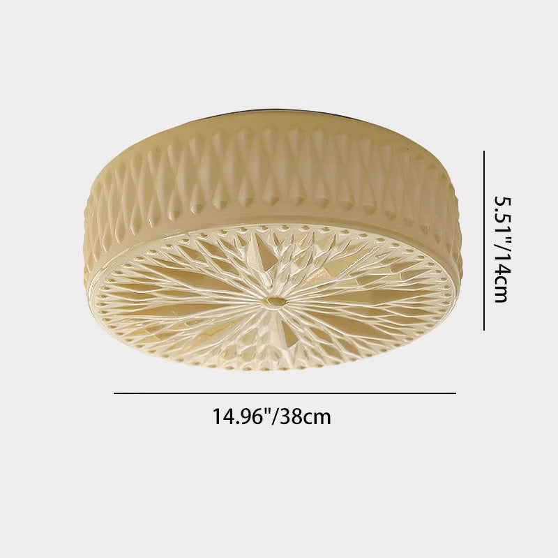 Traditional French Iron Glass Round Stardust Diamond Textured LED Flush Mount Ceiling Light For Bedroom