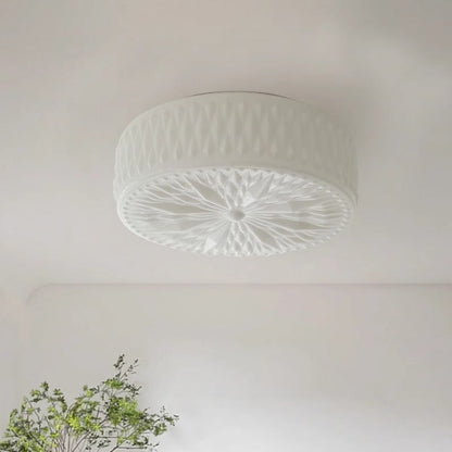 Traditional French Iron Glass Round Stardust Diamond Textured LED Flush Mount Ceiling Light For Bedroom
