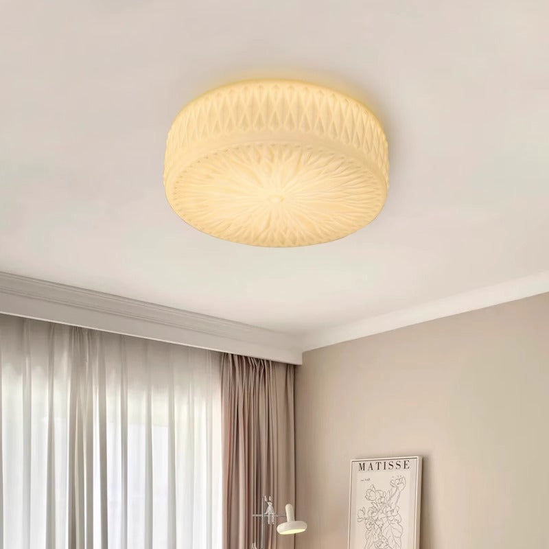 Traditional French Iron Glass Round Stardust Diamond Textured LED Flush Mount Ceiling Light For Bedroom