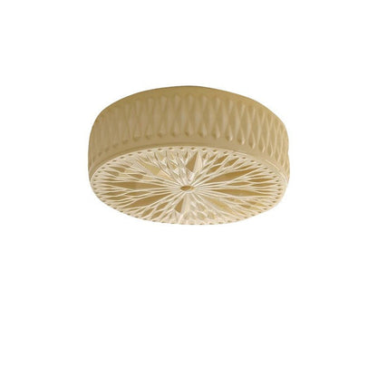 Traditional French Iron Glass Round Stardust Diamond Textured LED Flush Mount Ceiling Light For Bedroom
