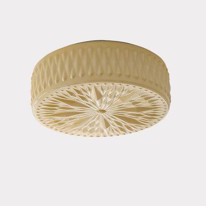 Traditional French Iron Glass Round Stardust Diamond Textured LED Flush Mount Ceiling Light For Bedroom