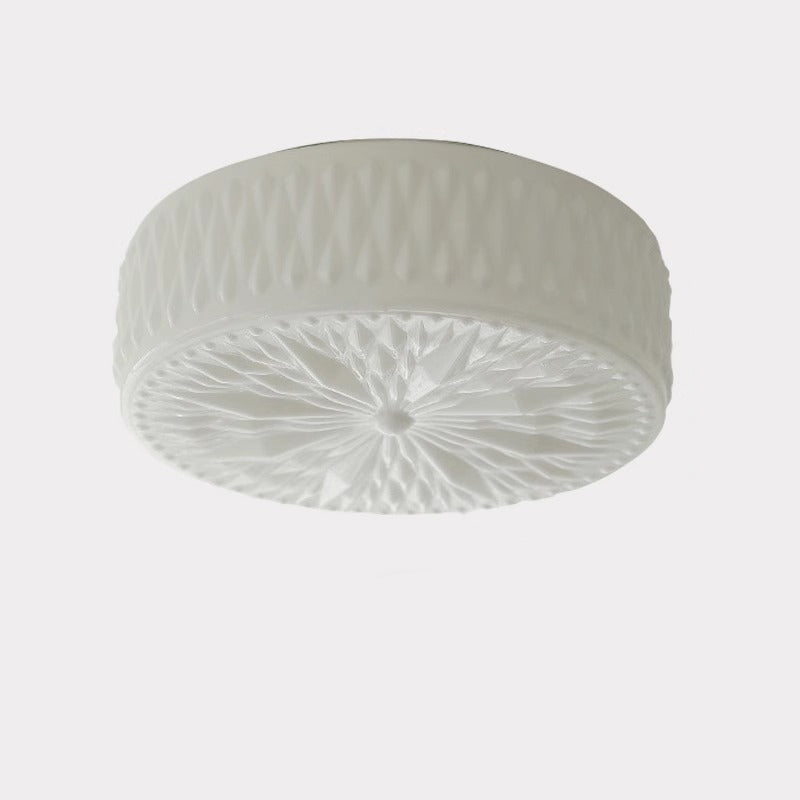 Traditional French Iron Glass Round Stardust Diamond Textured LED Flush Mount Ceiling Light For Bedroom