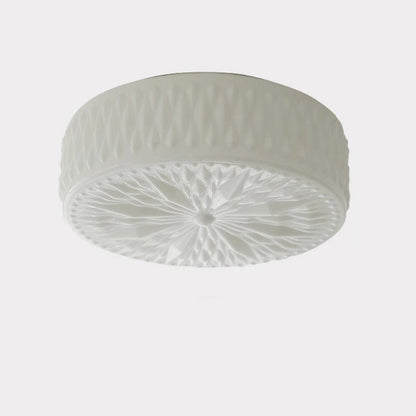Traditional French Iron Glass Round Stardust Diamond Textured LED Flush Mount Ceiling Light For Bedroom