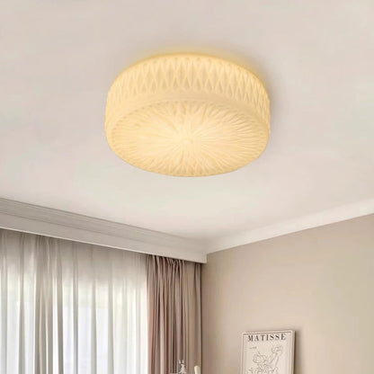 Traditional French Iron Glass Round Stardust Diamond Textured LED Flush Mount Ceiling Light For Bedroom