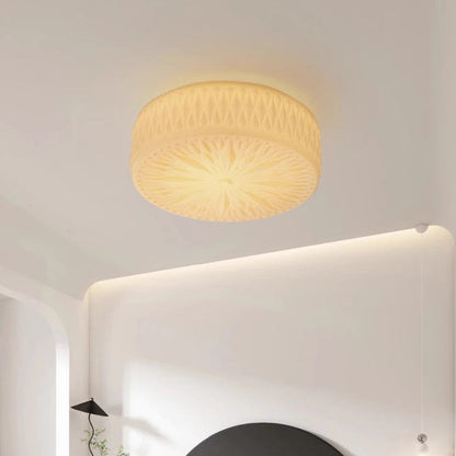 Traditional French Iron Glass Round Stardust Diamond Textured LED Flush Mount Ceiling Light For Bedroom