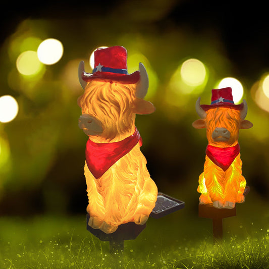 Modern Art Deco Solar Waterproof PP Resin Highland Bull LED Outdoor Light Landscape Lighting For Garden