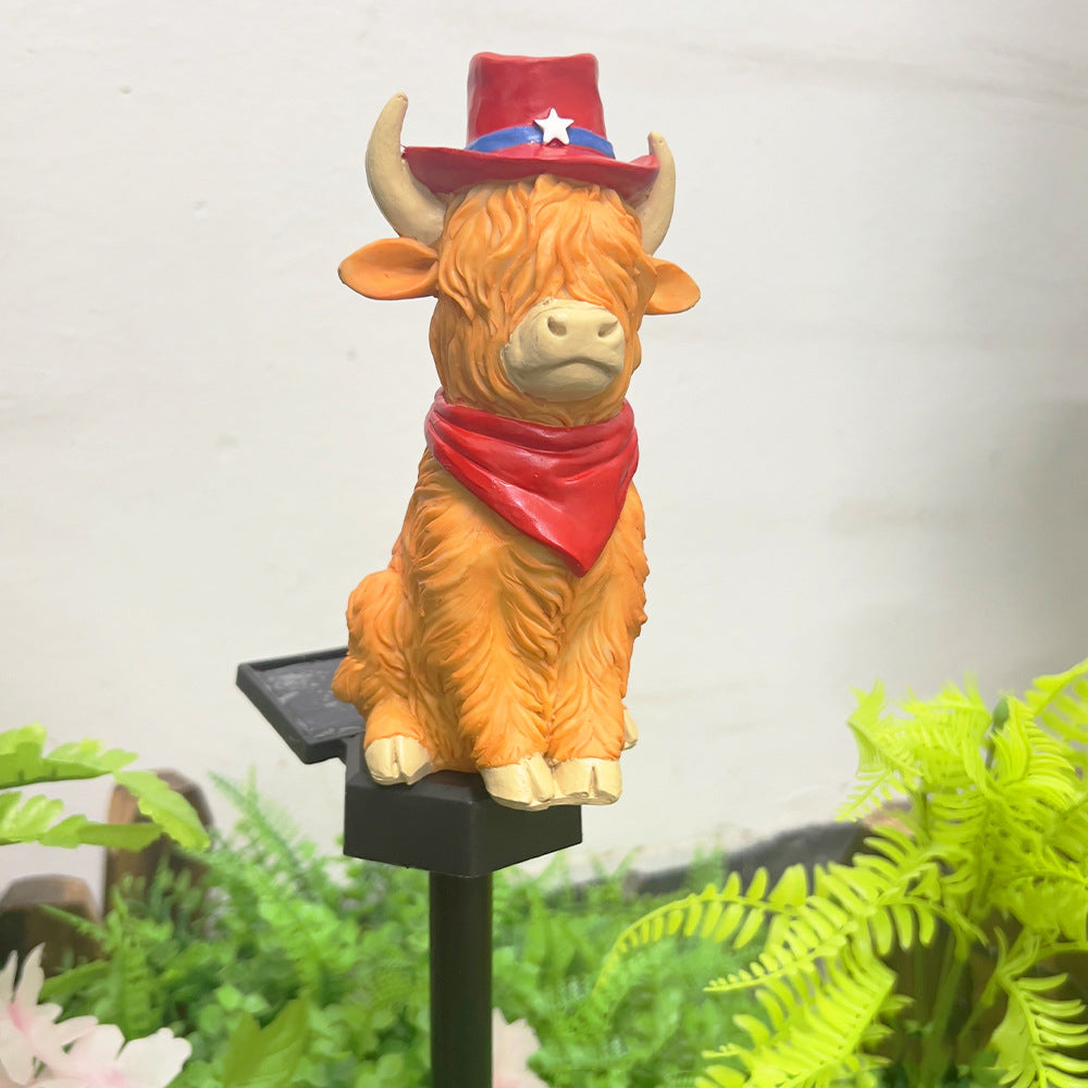 Modern Art Deco Solar Waterproof PP Resin Highland Bull LED Outdoor Light Landscape Lighting For Garden