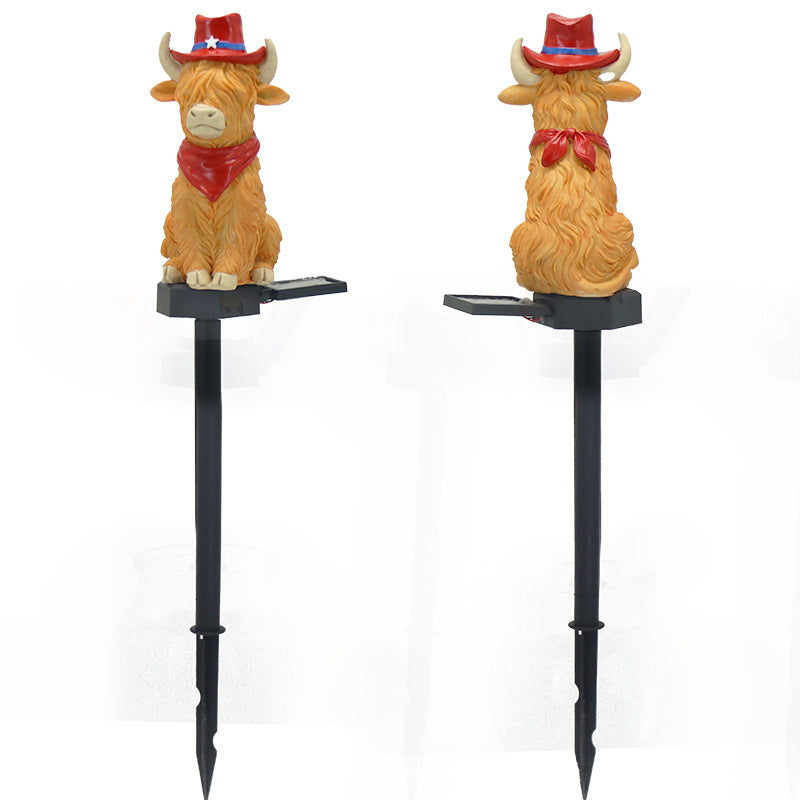 Modern Art Deco Solar Waterproof PP Resin Highland Bull LED Outdoor Light Landscape Lighting For Garden