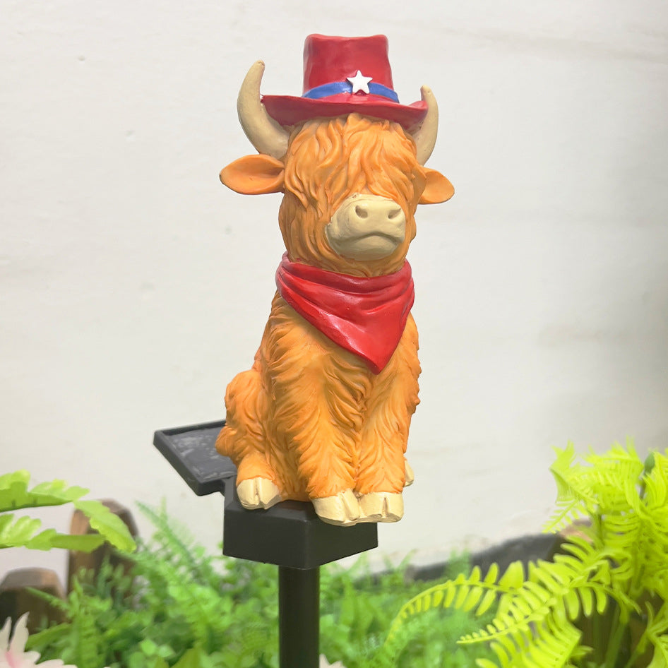 Modern Art Deco Solar Waterproof PP Resin Highland Bull LED Outdoor Light Landscape Lighting For Garden