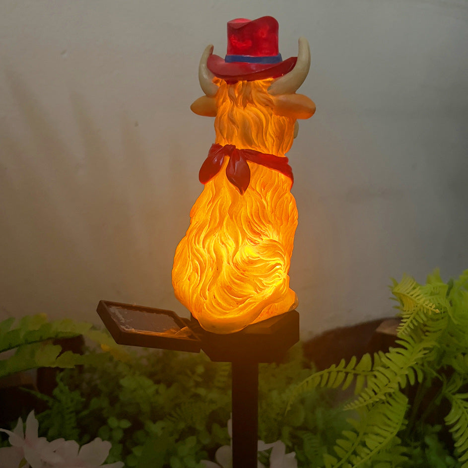 Modern Art Deco Solar Waterproof PP Resin Highland Bull LED Outdoor Light Landscape Lighting For Garden