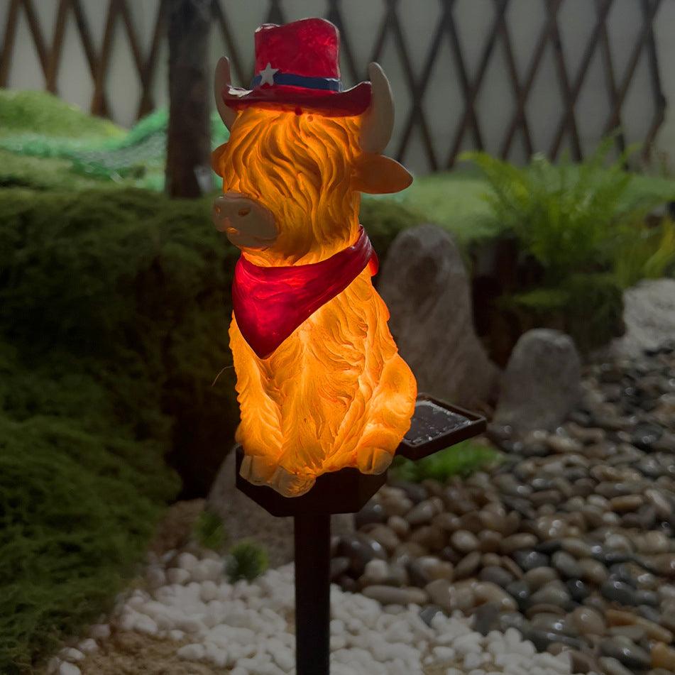Modern Art Deco Solar Waterproof PP Resin Highland Bull LED Outdoor Light Landscape Lighting For Garden