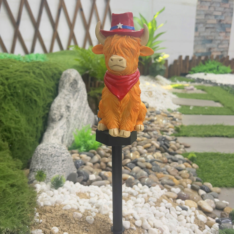 Modern Art Deco Solar Waterproof PP Resin Highland Bull LED Outdoor Light Landscape Lighting For Garden