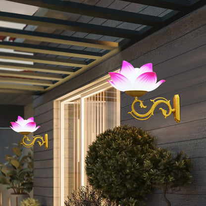 Traditional Chinese Waterproof Plastic Aluminum Lotus 1-Light Wall Sconce Lamp For Outdoor Patio