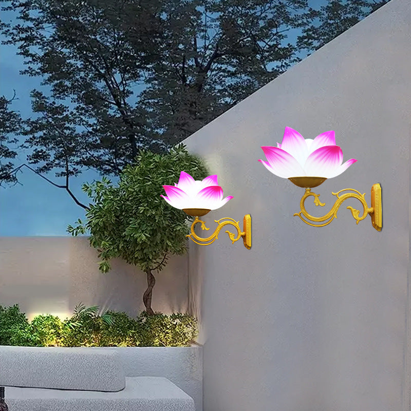 Traditional Chinese Waterproof Plastic Aluminum Lotus 1-Light Wall Sconce Lamp For Outdoor Patio