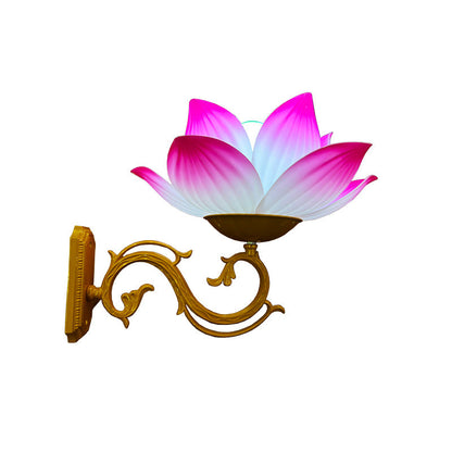 Traditional Chinese Waterproof Plastic Aluminum Lotus 1-Light Wall Sconce Lamp For Outdoor Patio