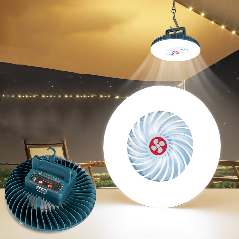Modern Simplicity Rechargeable Waterproof ABS Round Magnetic Camping Hanging LED Outdoor Fan Light For Outdoor Patio